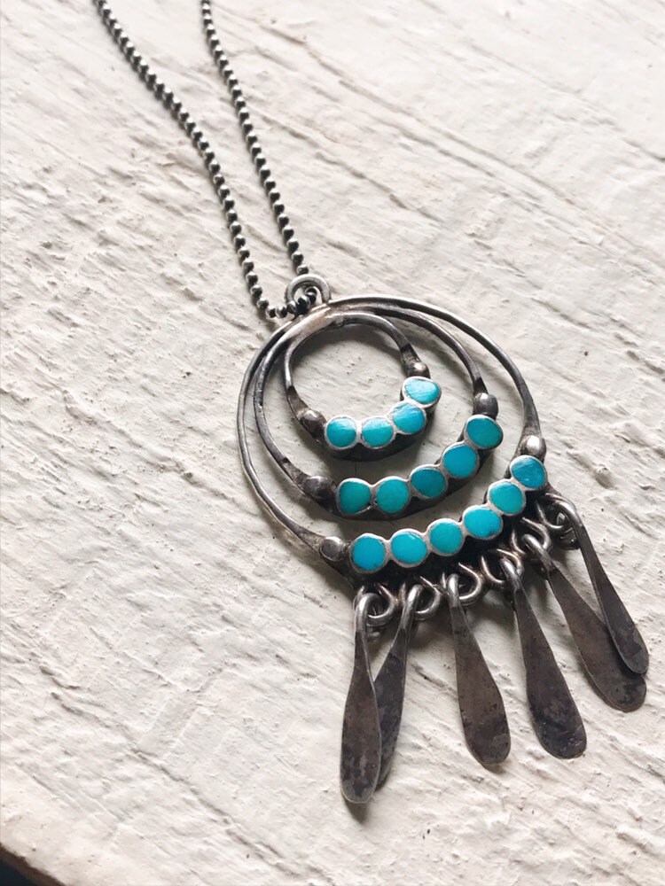 Old Pawn Native American Zuni Sterling Silver Dishta Flush Inlay ...