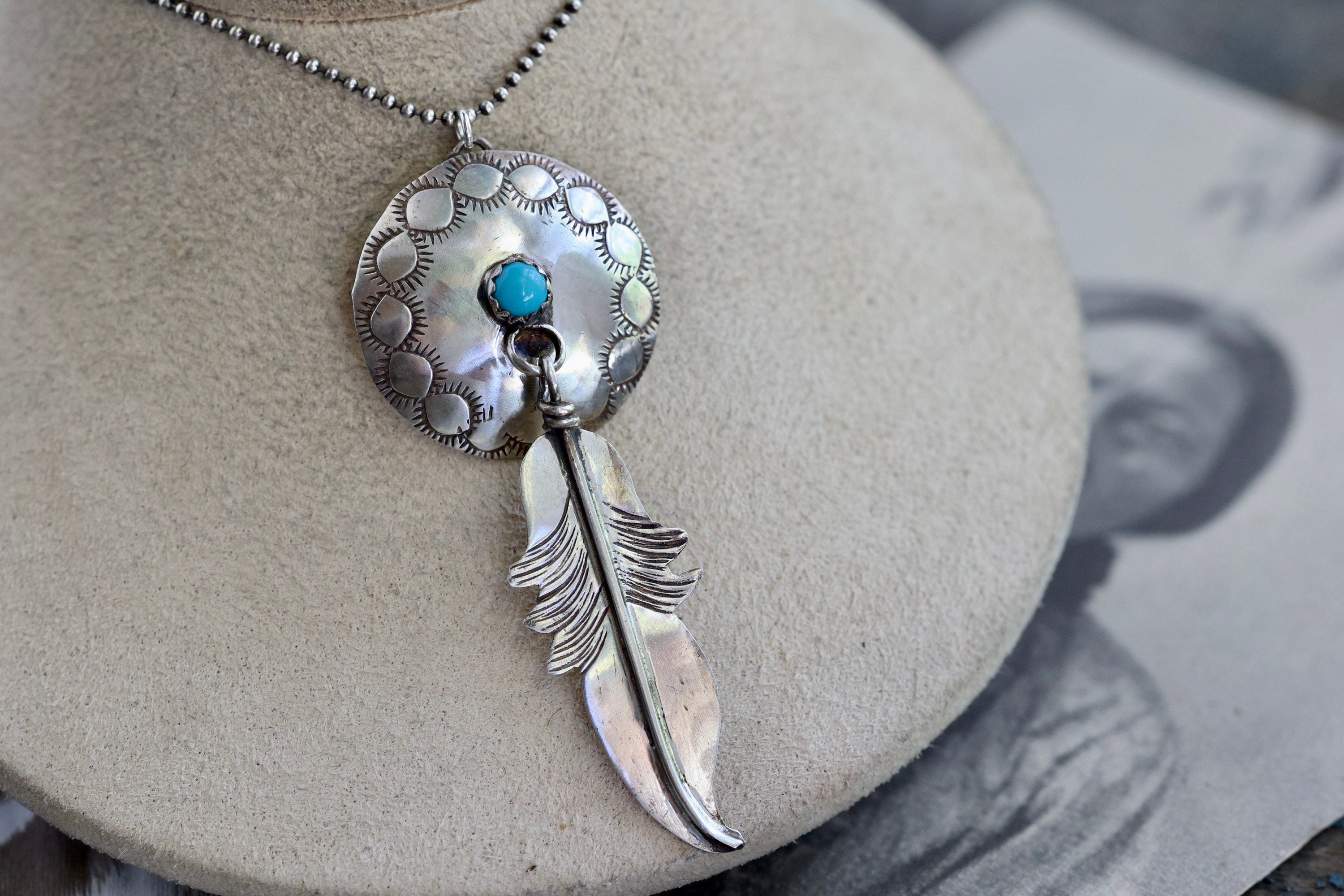 Dreamcatchers Vintage Native American Navajo Turquoise Sterling Silver Necklace Dreamcatchers Vintage Native American Navajo Turquoise Sterling Silver Necklace
