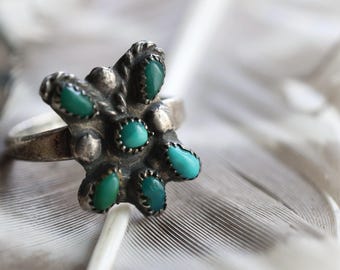Vintage Zuni turquoise petit point butterfly ring Fred  Harvey Era Zuni Sterling Silver snake eye turquoise native American ring sz 7