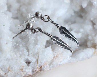 Vintage Navajo Sterling Feather Dangle Earrings Earrings Sterling Silver Native American Feather Dreamcatcher Earrings