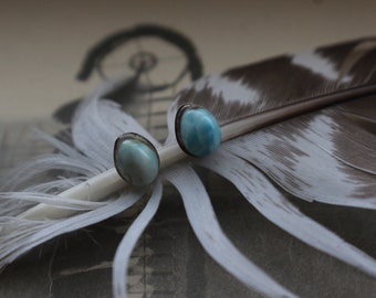 Beautiful Vintage Teardrop Larimar Sterling Silver Stud Earrings Vtg Blue Larimar Teardrop Post Earrings