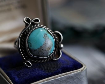 Vintage Navajo Turquoise Ring Native American Kingman Turquoise Ring  Southwestern Sterling silver turquoise Ring Sz 7