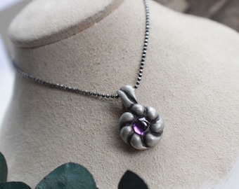 Beautiful Sterling Silver Amethyst Flower Pendant on 14” Choker Necklace Purple Gemstone Birthstone Vachi Necklace