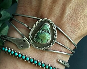 Vintage Navajo Natural turquoise cuff Nevada Turquoise twisted rope Native American turquoise cuff sterling silver Bracelet