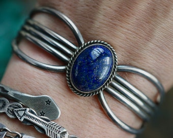 Vintage Navajo Lapis Lazuli Cuff Bracelet Native American Navajo Sterling Silver Blue Lapis  Southwestern vintage silver lapis Cuff Bracelet