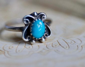 Turquoise Ring Vintage Navajo Turquoise Ring 925 Sterling Silver turquoise Ring Native American Turquoise Ring turquoise flower ring