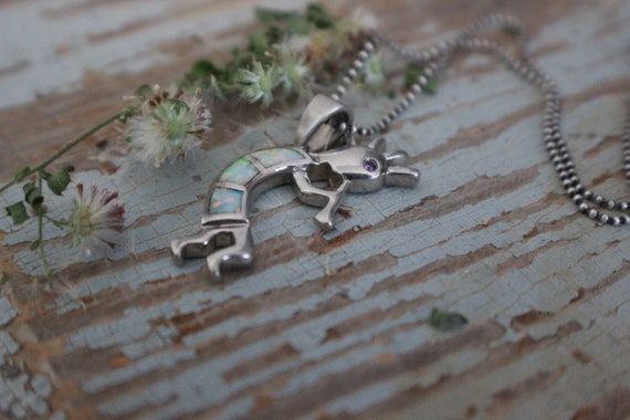 Vintage Zuni Created opal and Amethyst Kokopelli … - image 9