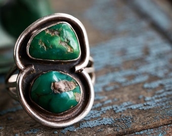 Vintage Old Pawn Navajo Cerrillos Turquoise Ring Southwestern Early Native American  Sterling Silver Turquoise Fred Harvey Era Ring Sz 7.75