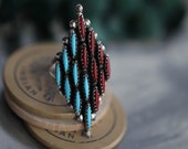 Exquisite Vintage Zuni Needlepoint Turquoise and Coral cluster Ring Vintage Zuni Petit Point Turquoise and coral Diamond cluster ring 10