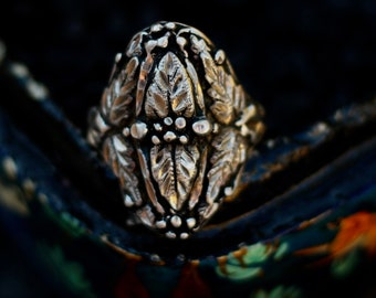 Large Vintage Sterling Silver Black Hills Grape  Leaf Cluster Biker Unisex Ring sz 11.75