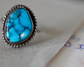 Vintage Navajo Spiderweb Turquoise Ring | High Grade Natural Stone | Sterling Silver | Size 3.75 | Native American Heirloom Jewelry | Boho