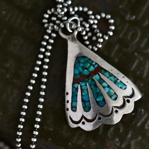 Vintage Navajo Thunderbird Sterling Silver Turquoise + Coral  display picture 1