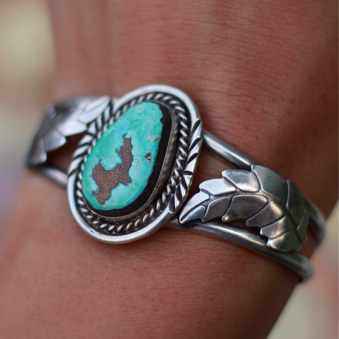Stunning and Unique Hallmarked Vintage Navajo Turquoise Cuff