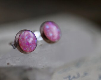 Vintage Blue Fire Opal Earrings Native American Modernist Navajo Opal Sterling Silver Silver Round Opal Post Earrings