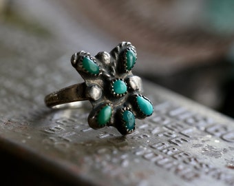 Vintage Zuni turquoise petit point butterfly ring Fred  Harvey Era Zuni Sterling Silver snake eye turquoise native American ring sz 7