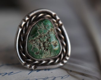 Vintage Navajo Natural Carico lake Turquoise Ring Sterling Silver rough Turquoise nugget Large Unisex Ring Native American mens Ring