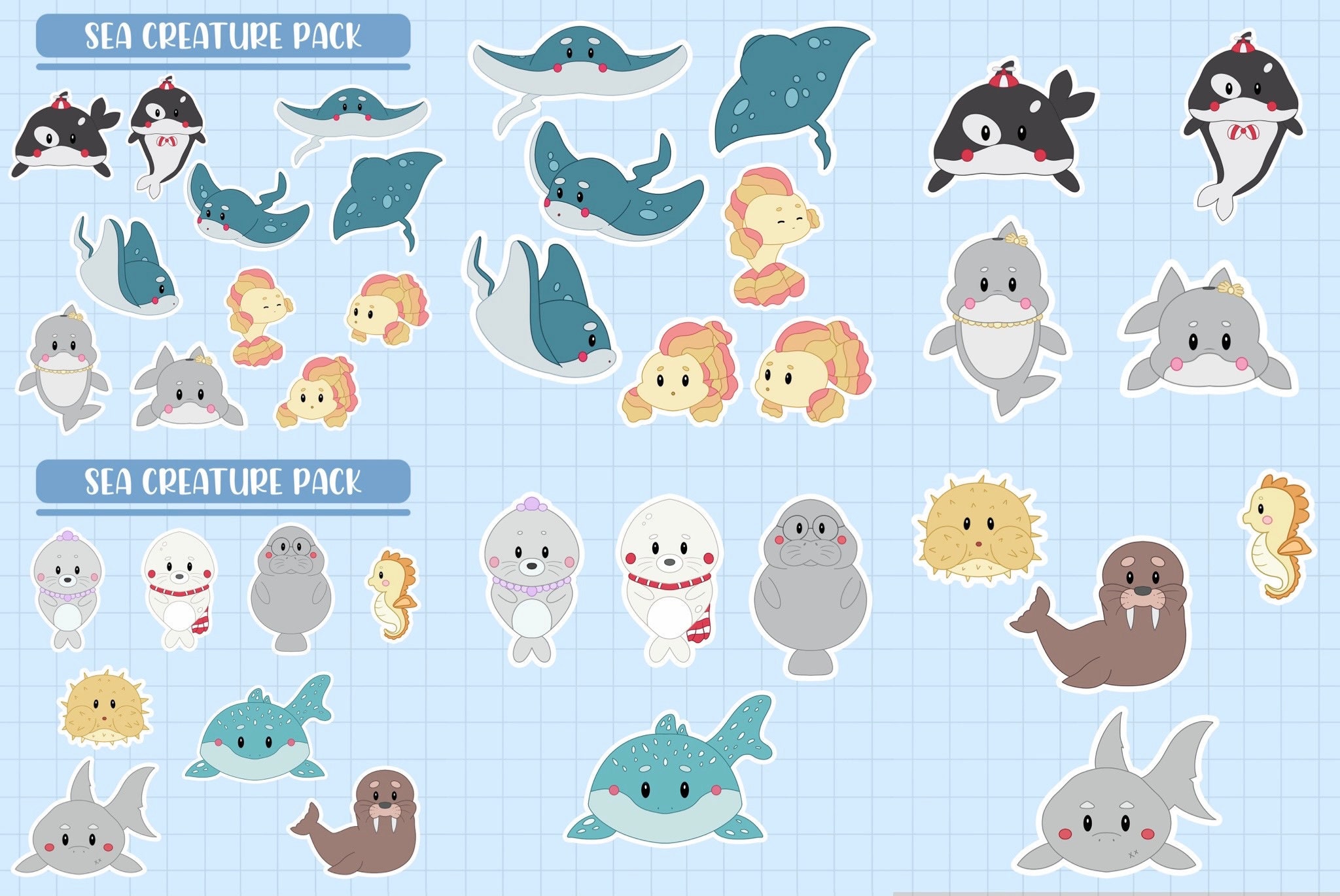 Sea Creatures Sticker Packs / Illustrations sea Etsy