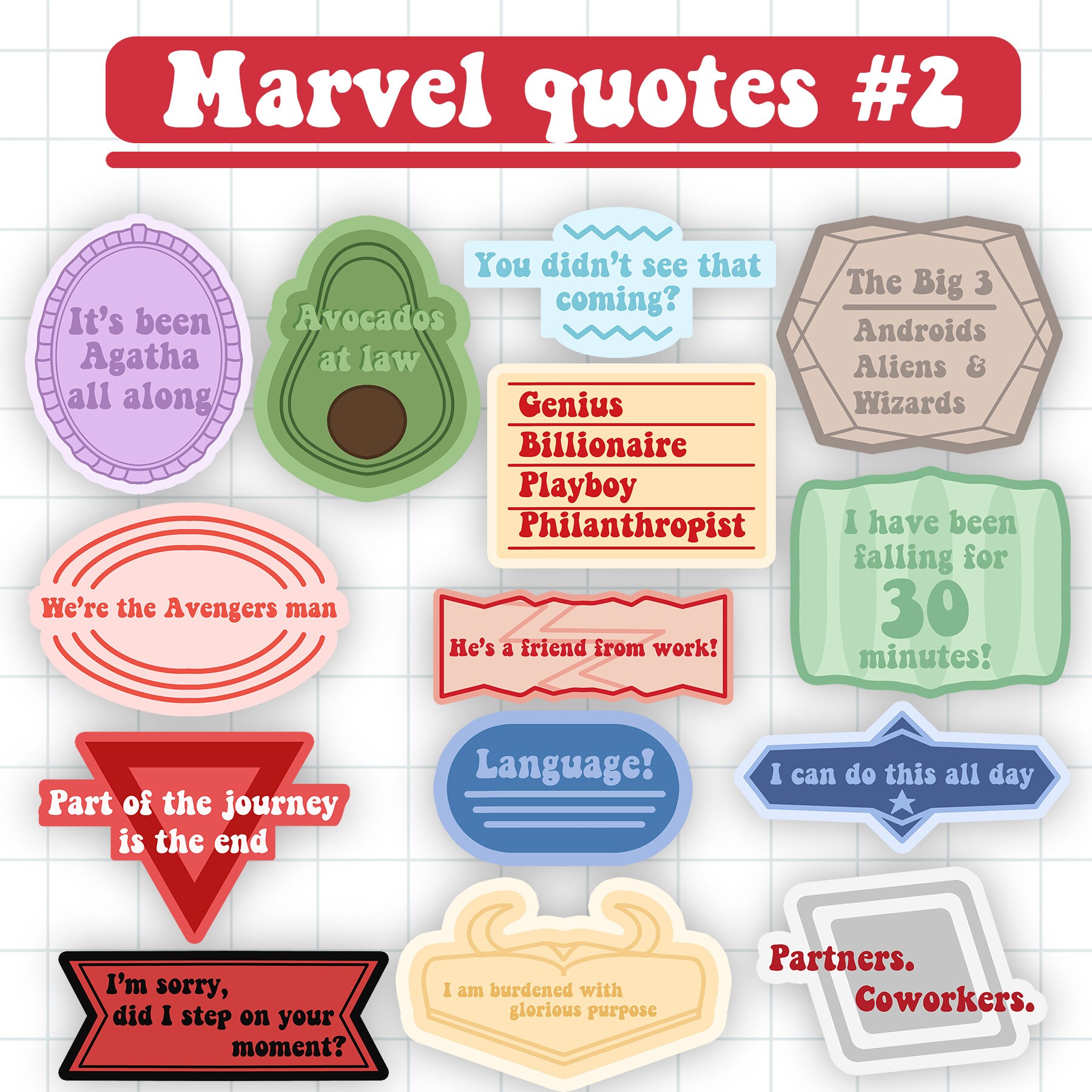 Marvel Quote 2 Sticker Pack / Illustrations Heroes | Etsy