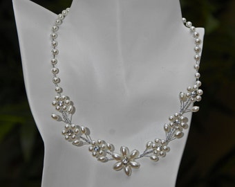 Braut SP Blume Floral Vine klar Crystal White Pearl Collier-Set