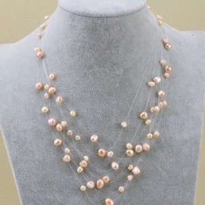 925 Sterling Silver Pink Freshwater Pearl Floating Illusion Necklace