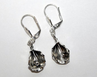 Artist Made PMC Pure Silver .999 Bud Flower Leverback Earrings