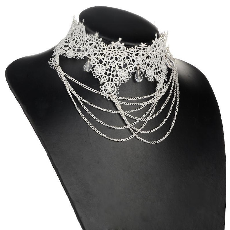 Vintage Victorian Style White Ivory Cream Lace Chain Drape Choker Necklace #L71
