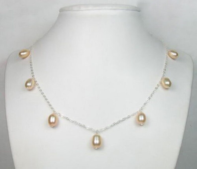 18 925 Sterling Silver AAA Quality 7-8mm Pink Pearl Drop Necklace