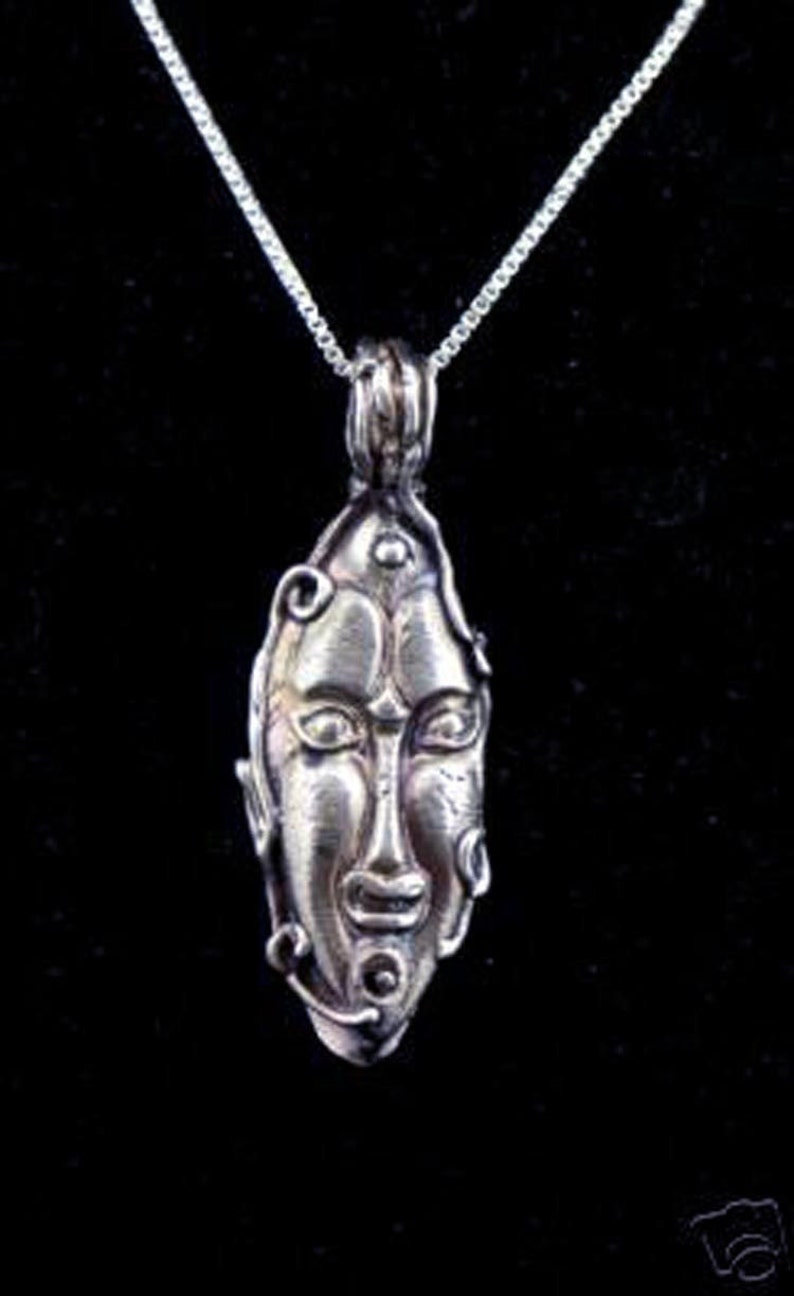 Handmade PMC .999 Fine Silver Ceremonial Mask Pendant image 1