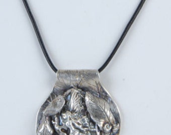 Artisan Original Handmade Fine PMC .999 Fine Silver "Marafae Faerie" Fairy Pendant on Leather Cord