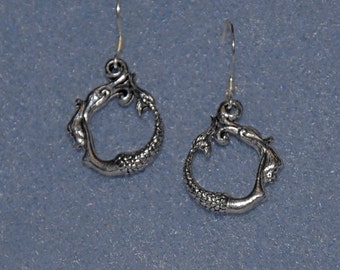 Minimalist Silver Pewter Infinity Mermaid Earrings