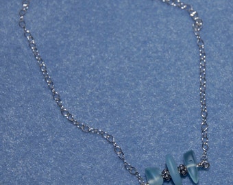 18" Bali Sterling Silver 3 Piece Genuine Surf Tumbled Mulit Aqua Sea Glass Necklace