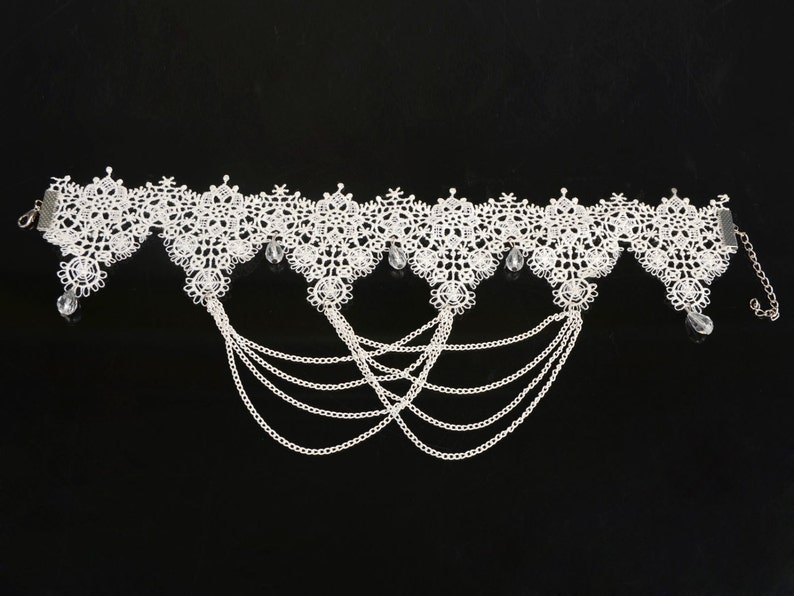 Vintage Victorian Style White Ivory Cream Lace Chain Drape Choker Necklace #L71
