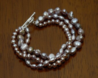 Classic 925 Sterling Silver Twist Strands Lavender Pearl Bracelet