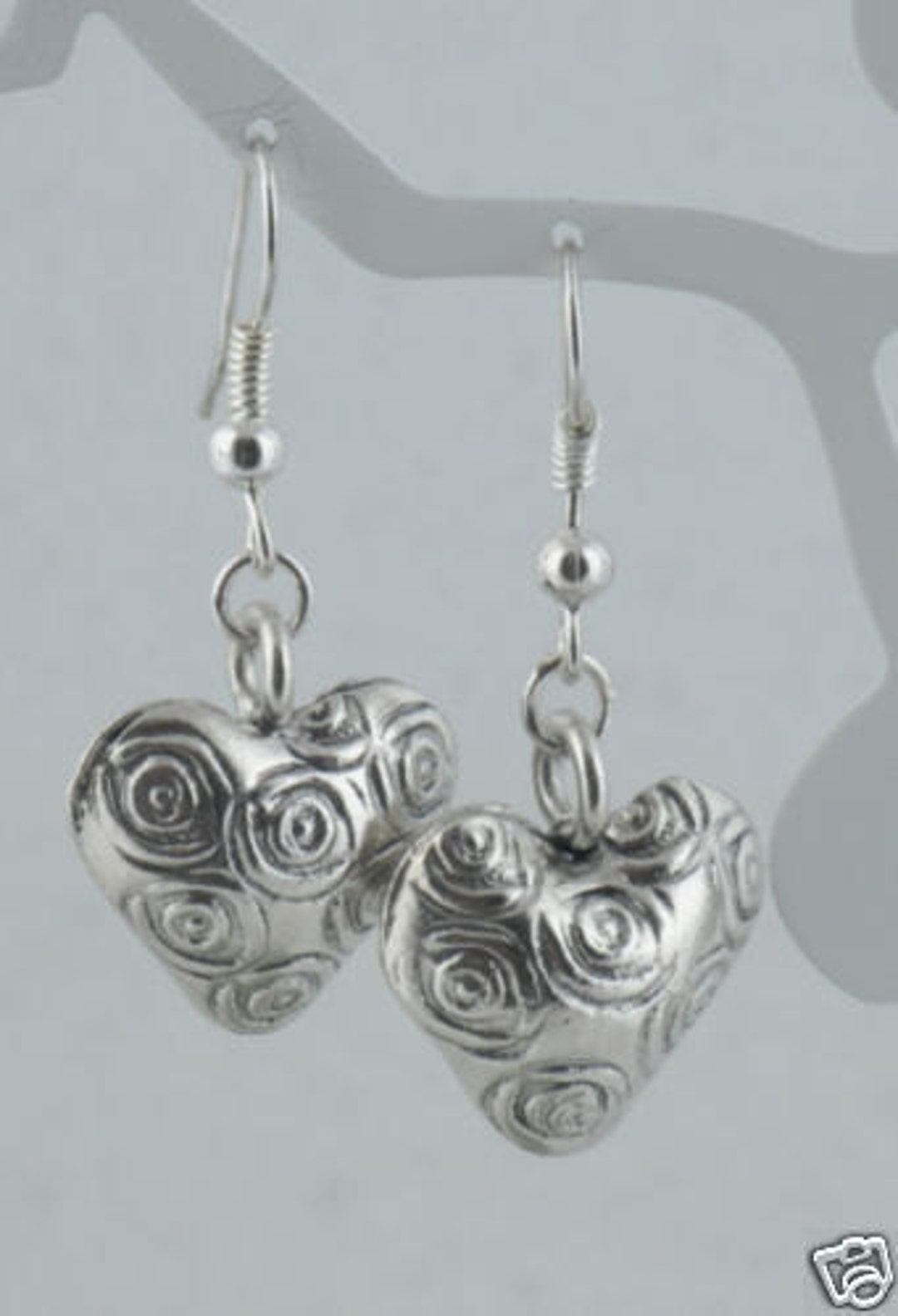 Artist Made PMC .999 Fine Silver Heart Earrings 