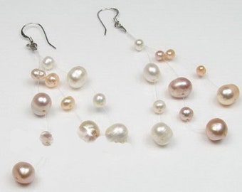 Sterling Silver Freshwater MultiColor Pink White Lavender Illusion Pearl Earrings