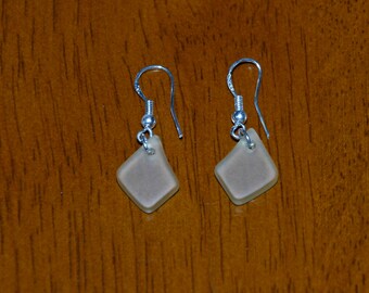 Small Minimalist Style Sterling Silver Light Yellow Beach Sea Glass Drop Earrings