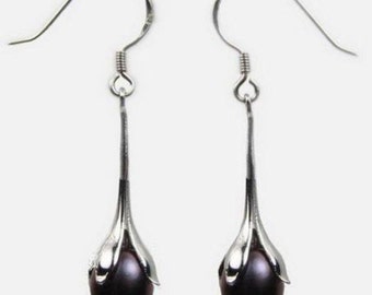 Sterling Silver Freshwater Black Pearl "Bud" Earrings