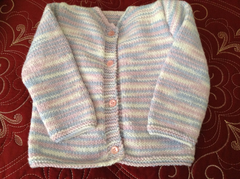 Hand Knitted Pink Multicolor Girls Sweater 6-9 Months