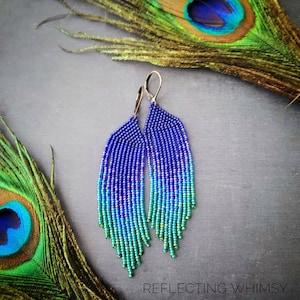 Mini Peacock's Pride - Seed Bead Fringe Earrings