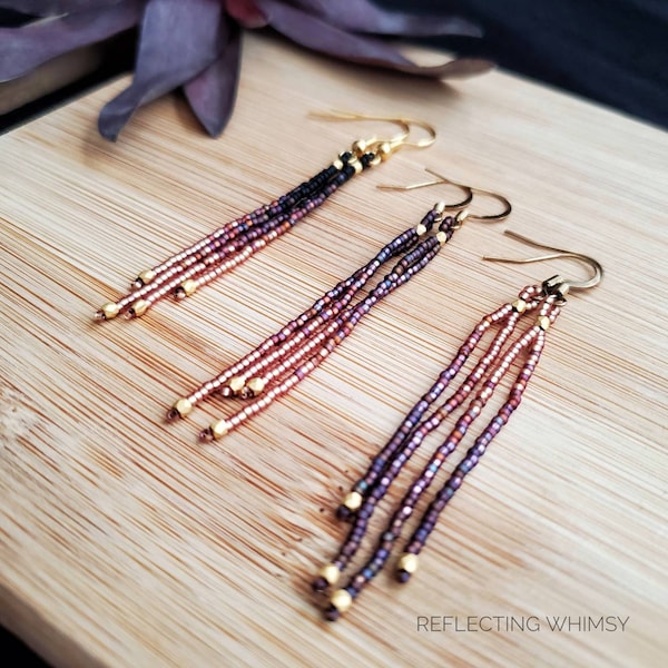 Meditation Collection- Minimalist Dangler Seed Bead Fringe Earrings