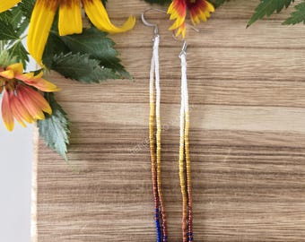 White Rustic Rainbow Ombre Longer Minimalist Danglers Seed Bead Fringe Earrings