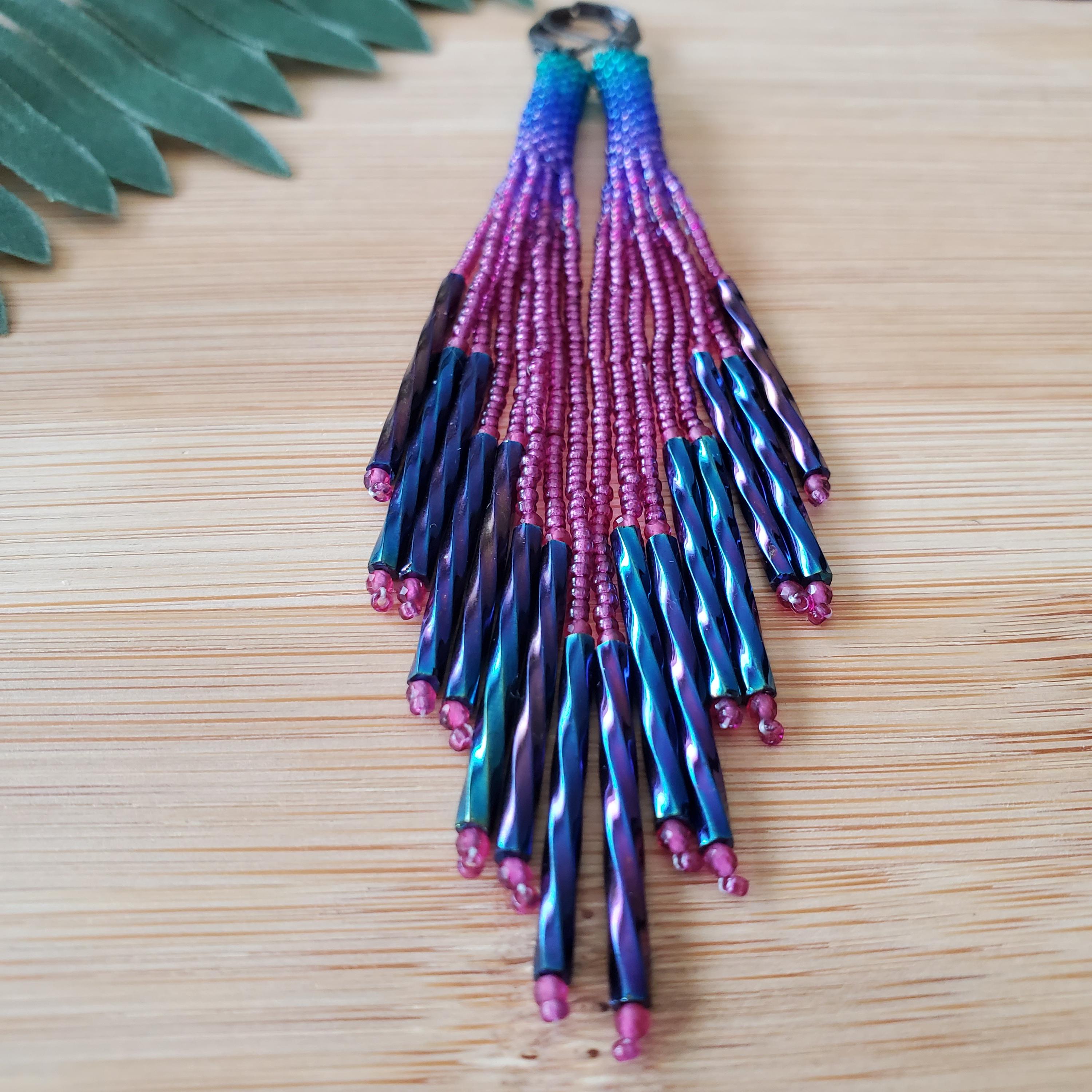Pink Rainbow Ombre Long Tassels Seed Bead Fringe Earrings - Etsy