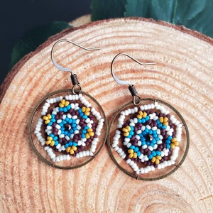 Mandala 25 Autumn Rains Round Seed Bead Earrings