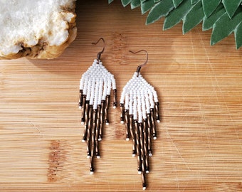 White Intuition Seed Bead Fringe Earrings