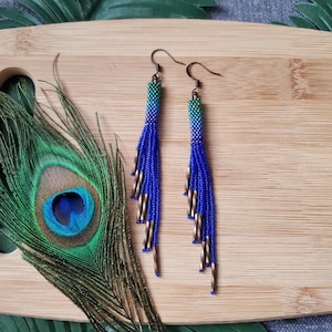 Peacock's Pride Tassels Seed Bead Fringe Earrings