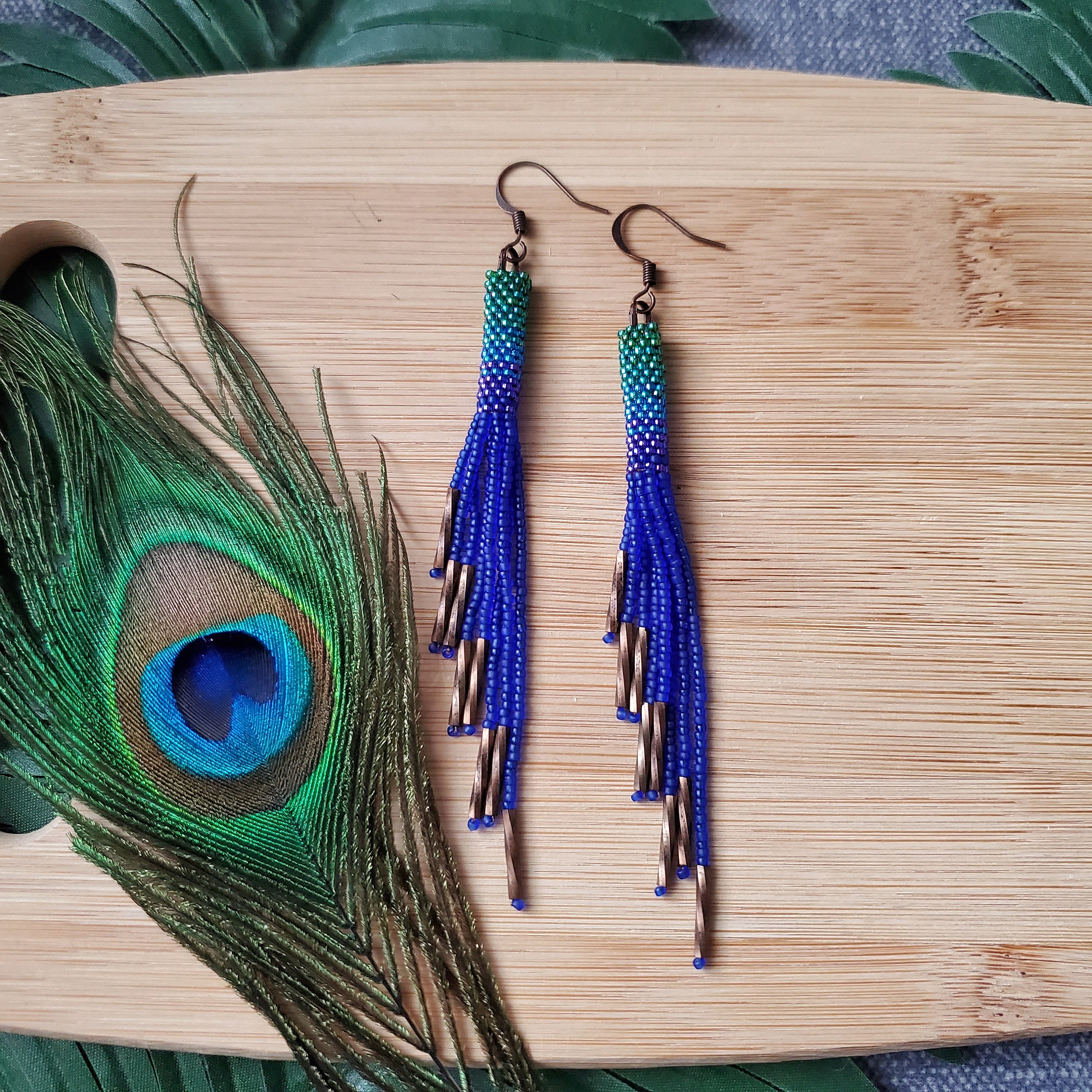 DIY Kit Bead Peacock Fringe Earring Kit Peacock Feather 