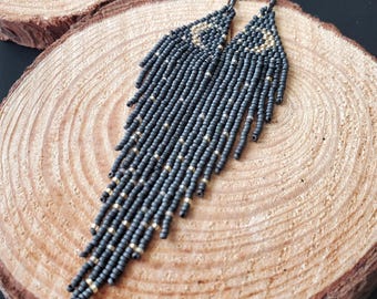 Pendientes con flecos de cuentas en forma de media luna Luna, Colección Celestial