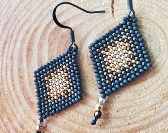 Pendientes de cuentas con flecos y diamantes degradados metálicos, Colección Celestial
