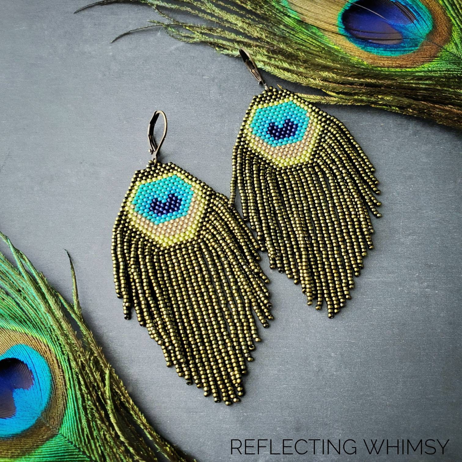 Peacock feather sale earrings with beads