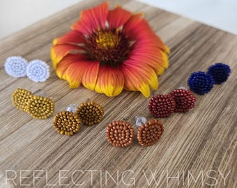 Solid Color Circle Studs Seed Bead Woven Earrings